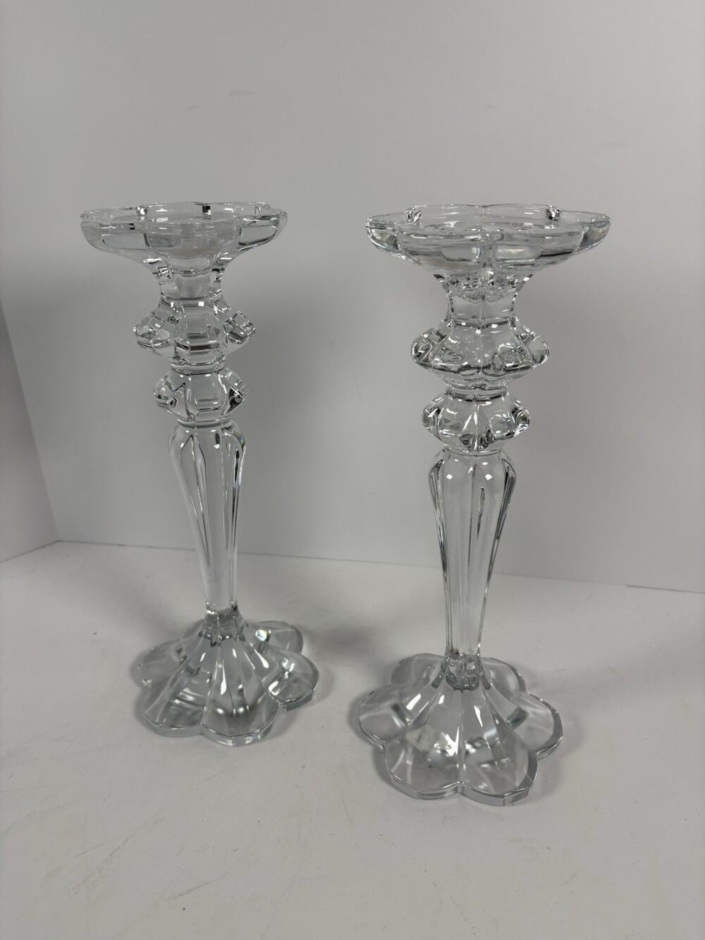 Shannon Crystal Candlesticks Pair 12" Scalloped Taper Candle Holders Home Decor